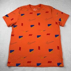 Rare!‎ Nike Graphic T-Shirt Mens Large Orange All Over Print Swoosh Logo